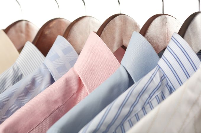 Close-up rack shirts isolated on white background